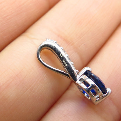 925 Sterling Silver White & Blue C Z Round Slide Pendant