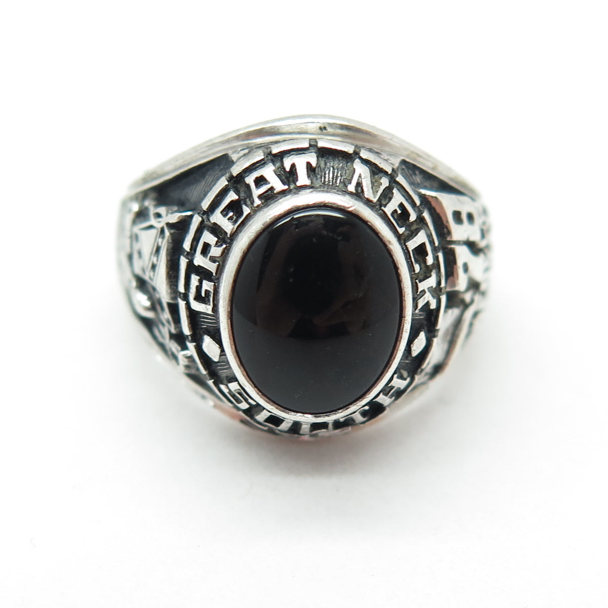 DRILLING Sterling Silver Vintage 1978 Black Onyx Great Neck South Ring Size 6