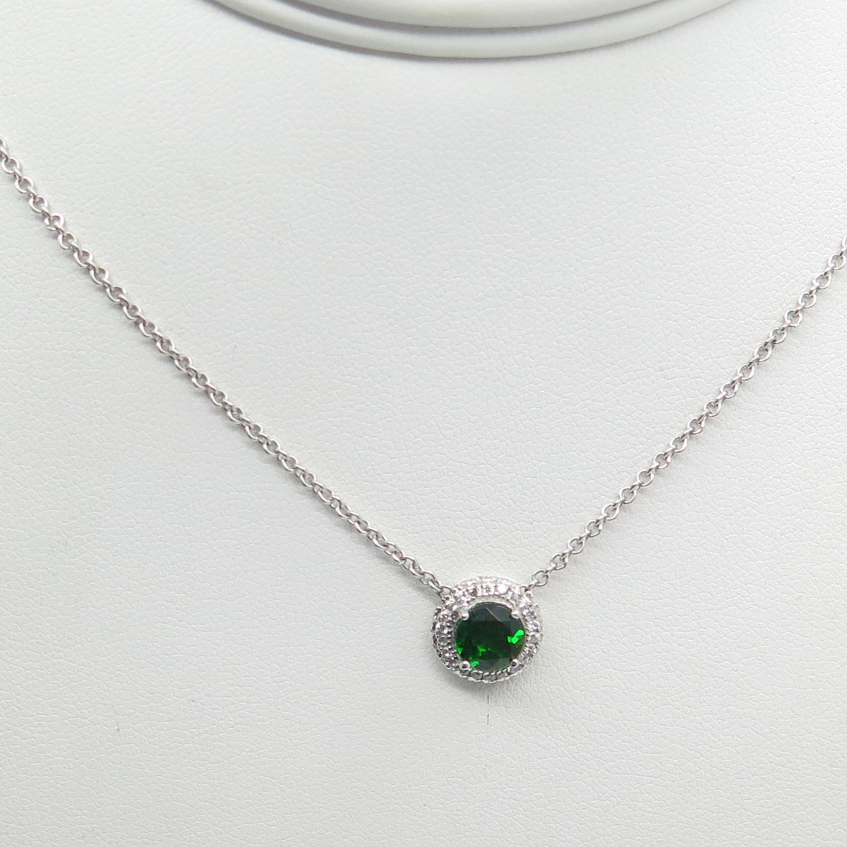 925 Sterling Silver Real White Topaz & Peridot Cable Chain Necklace 16-18"