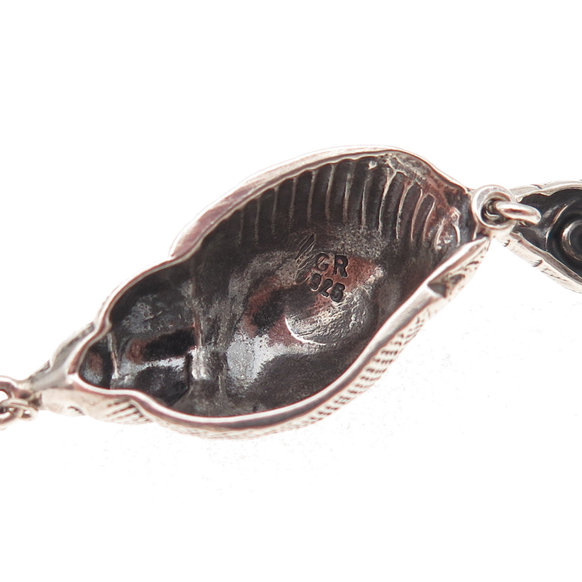 925 Sterling Silver 3-Tone Vintage Real Pearl Seashell Oxidized Dangle Earrings