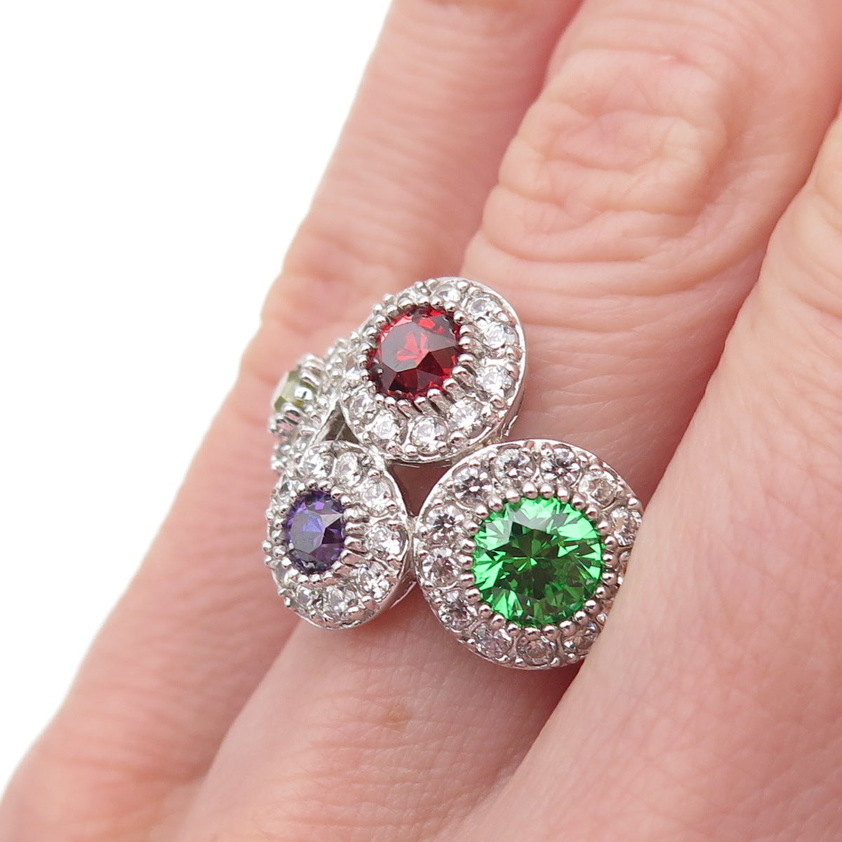 Joseph Esposito 925 Sterling Silver Round-Cut Multi-Color C Z Ring Size 5