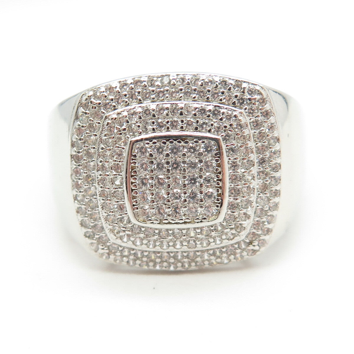 925 Sterling Silver Pave C Z Domed Ring Size 12.25