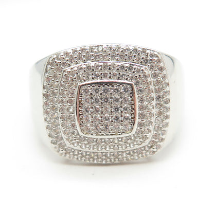 925 Sterling Silver Pave C Z Domed Ring Size 12.25