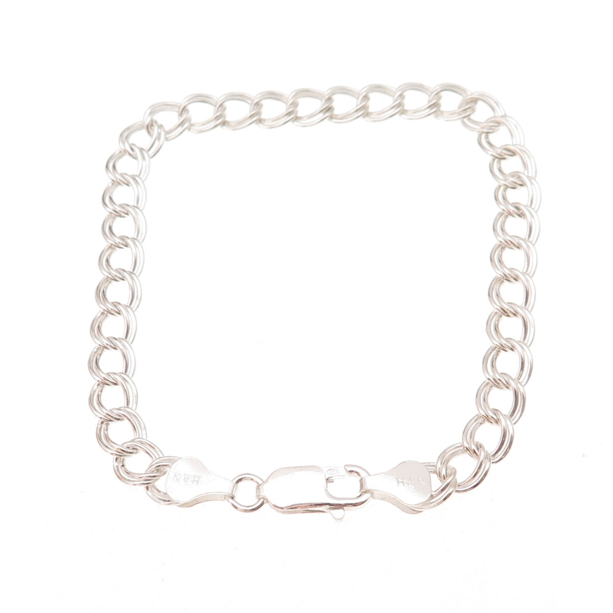 Han 925 Sterling Silver Vintage Italy Double Curb Link Bracelet 7.5"