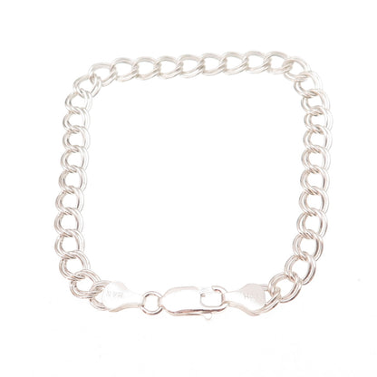 Han 925 Sterling Silver Vintage Italy Double Curb Link Bracelet 7.5"
