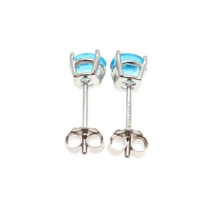 925 Sterling Silver Round-Cut Shaped Swiss Blue C Z Stud Earrings