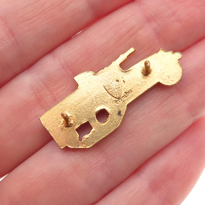 925 Sterling Silver Gold Plated Antique WWII US Army Tank Destroyer Collar Pin