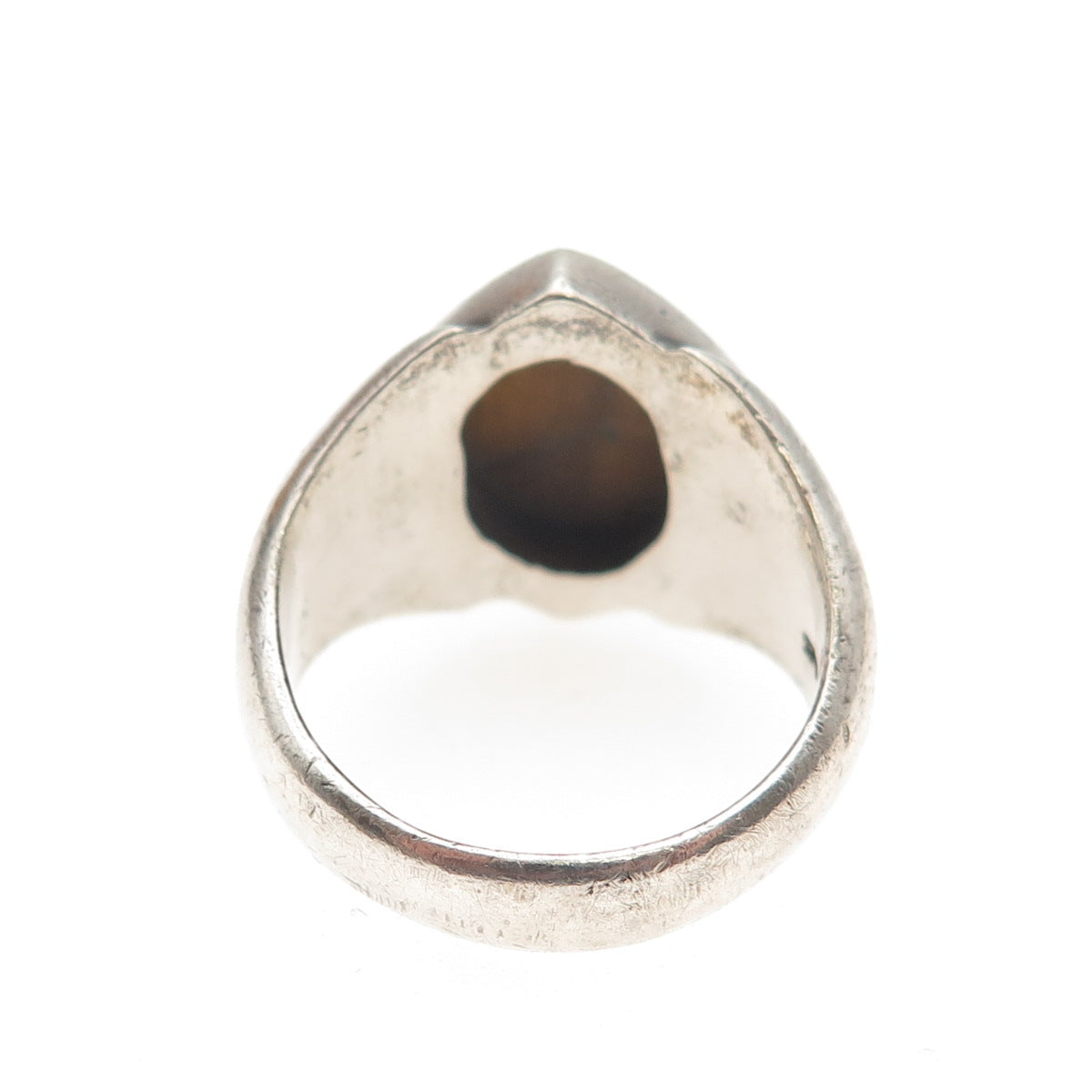 925 Sterling Silver Vintage Real Tiger Eye Modernist Oxidized Ring Size 8.5