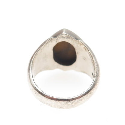 925 Sterling Silver Vintage Real Tiger Eye Modernist Oxidized Ring Size 8.5