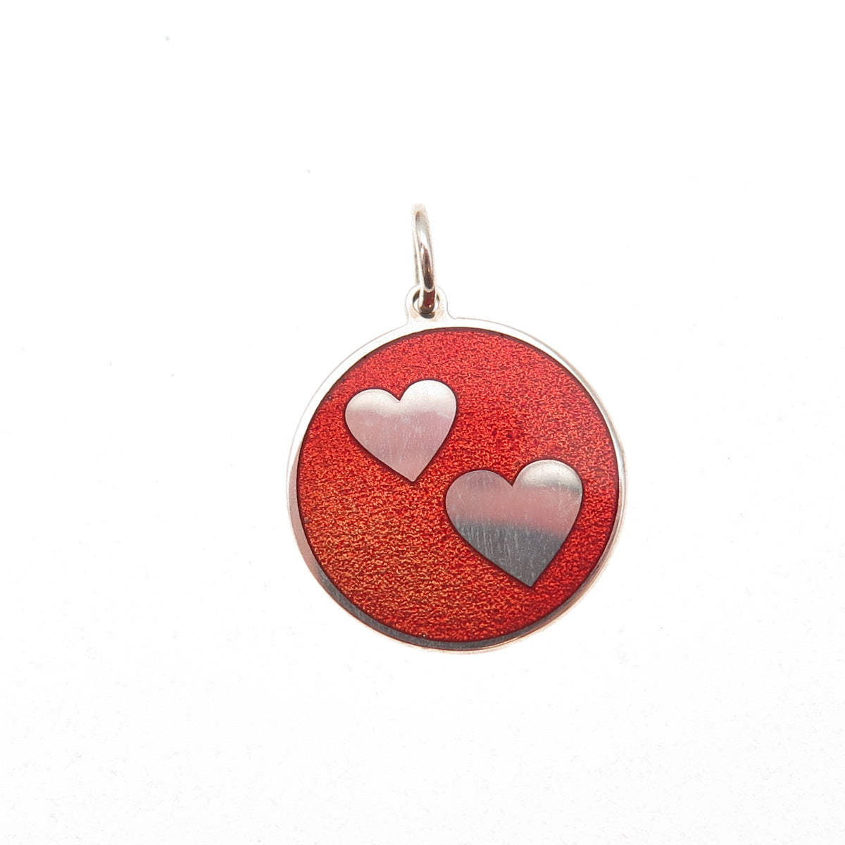 925 Sterling Silver Red Enamel Couple Hearts Charm Pendant