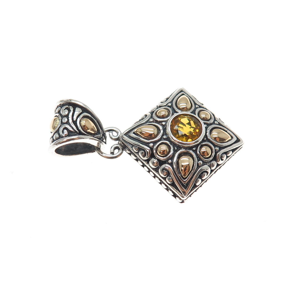 SAMUEL BENHAM BJC 925 Sterling Silver 18K Gold Vintage Real Citrine Pendant