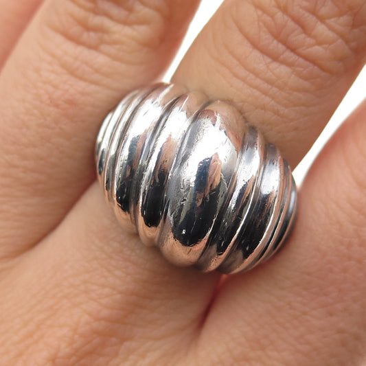 925 Sterling Silver Vintage Mexico Modernist Ribbed Dome Oxidized Ring Size 7.25
