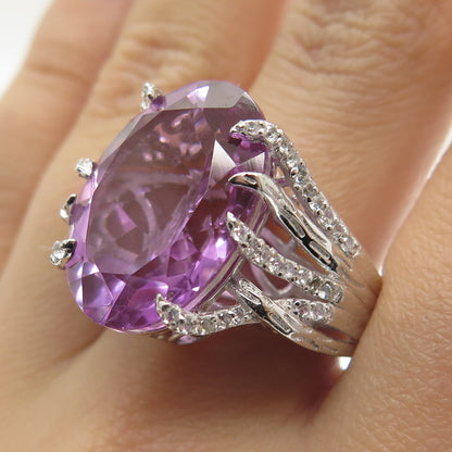 CHUCK CLEMENCY 925 Sterling Silver White Topaz & Amethyst Gem Ring Size 7.25