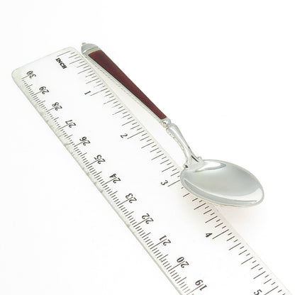 WATSON 925 Sterling Silver Vintage Red & White Guilloche Enamel Coffee Spoon