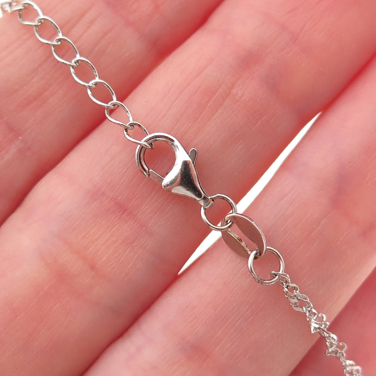 925 Sterling Silver Real Turquoise & White Topaz Heart Chain Necklace 16-18"