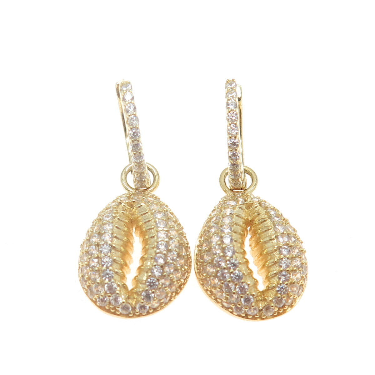 925 Sterling Silver Gold Plated Round-Cut C Z Coffee Bean Dangling Earrings