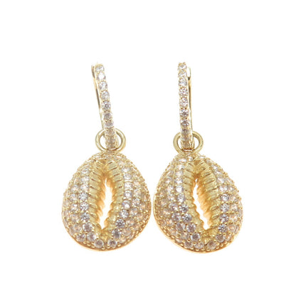 925 Sterling Silver Gold Plated Round-Cut C Z Coffee Bean Dangling Earrings