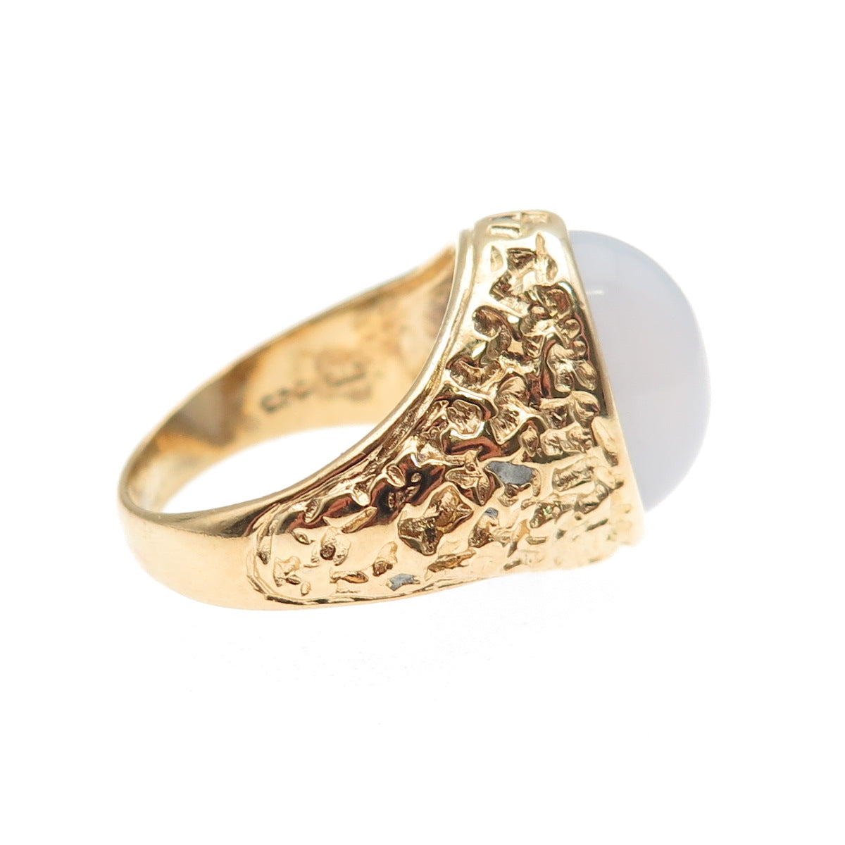 925 Sterling Silver Gold Plated Real Cabochon Chalcedony Nugget Ring Size 7