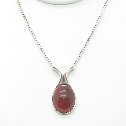 925 Sterling Silver Vintage Real Carnelian Modernist Box Chain Necklace 14-16"