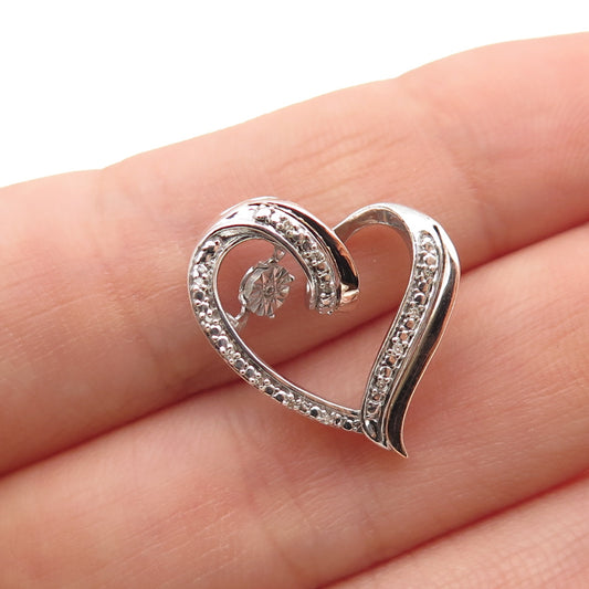 925 Sterling Silver 10K Rose Gold Real Diamond Heart Mini Slide Charm Pendant