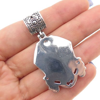 925 Sterling Silver Vintage Real Sodalite Ornate Oxidized Pendant