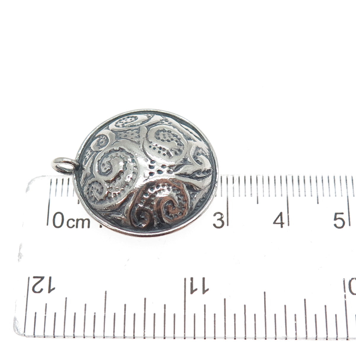 925 Sterling Silver Vintage Israel Modernist Swirl Oxidized Charm Pendant