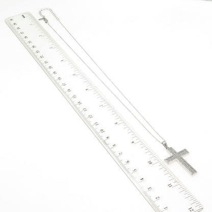 925 Sterling Silver Round-Cut C Z Sparkle Cross Cable Chain Necklace 17-19"