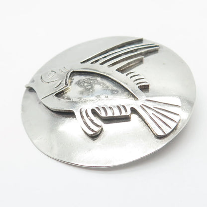 925 Sterling Silver Vintage Mexico A. Garcia Fish Round Pin Brooch