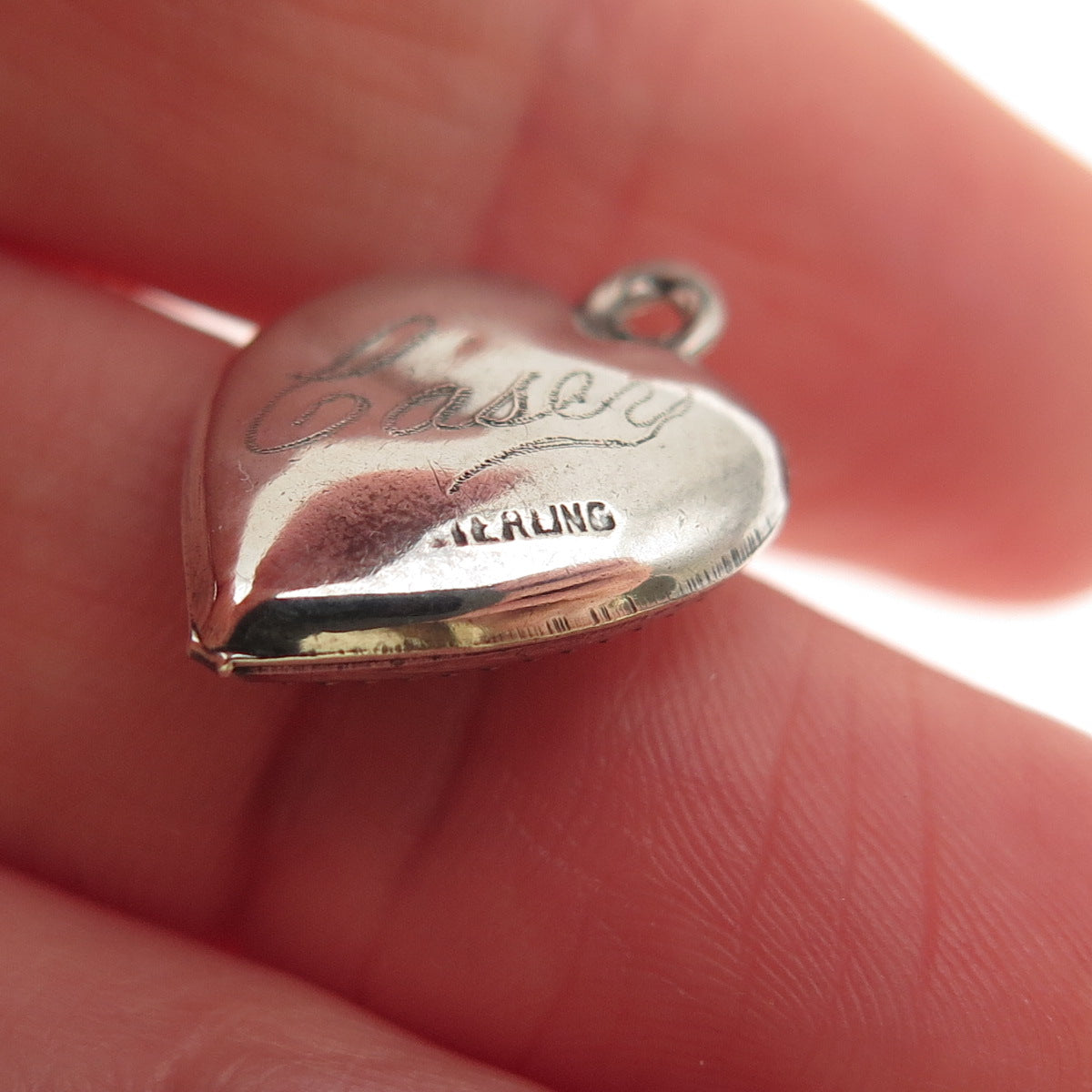 925 Sterling Antique Art Deco Engraved Floral Heart Chatelaine Mini Pendant