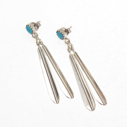 Old Pawn Sterling Silver Vintage Southwestern Turquoise Feather Dangle Earrings