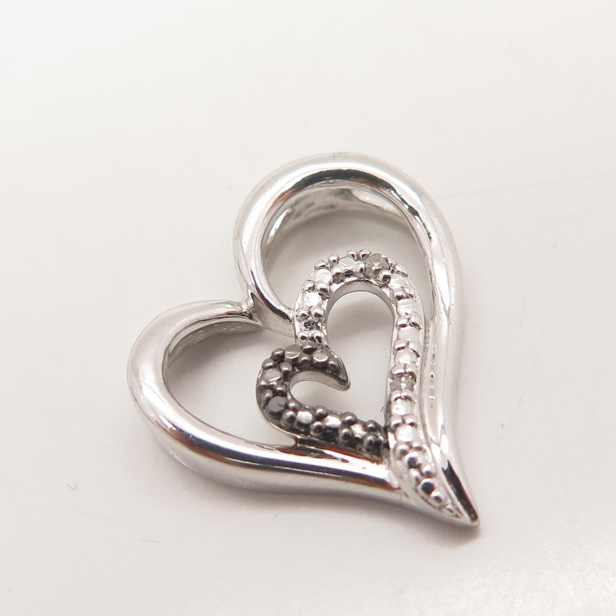 925 Sterling Silver SUN Black & White Diamond Accent Double Heart Slide Pendant