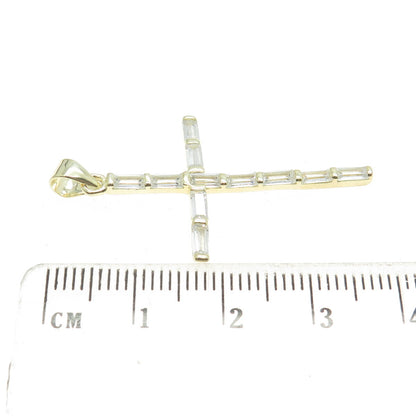 925 Sterling Silver Gold Plated Baguette-Cut C Z Cross Pendant