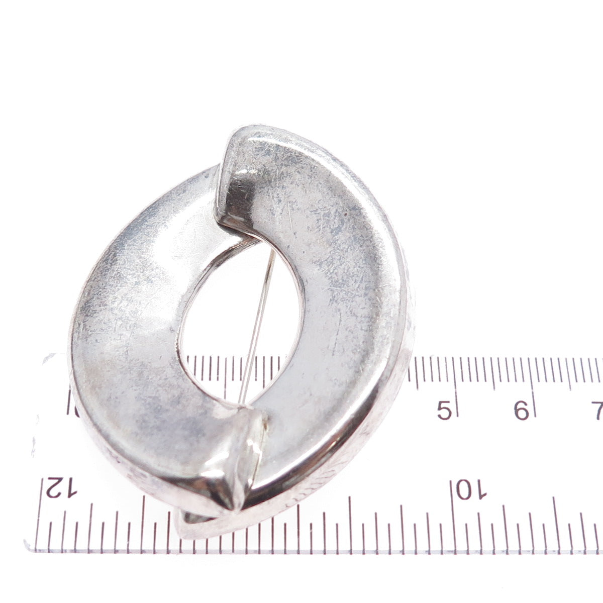 925 Sterling Silver Vintage Mexico Modernist Oxidized Pin Brooch
