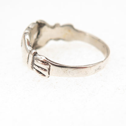 Old Pawn Sterling Silver Vintage Turquoise Inlay Irish Claddagh Ring Size 5.5