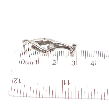 Shube 925 Sterling Silver Vintage Female Gymnast Oxidized 3D Charm Pendant