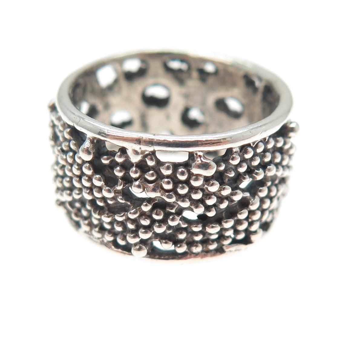 925 Sterling Silver Vintage Woven Granulated Oxidized Band Ring Size 6.75