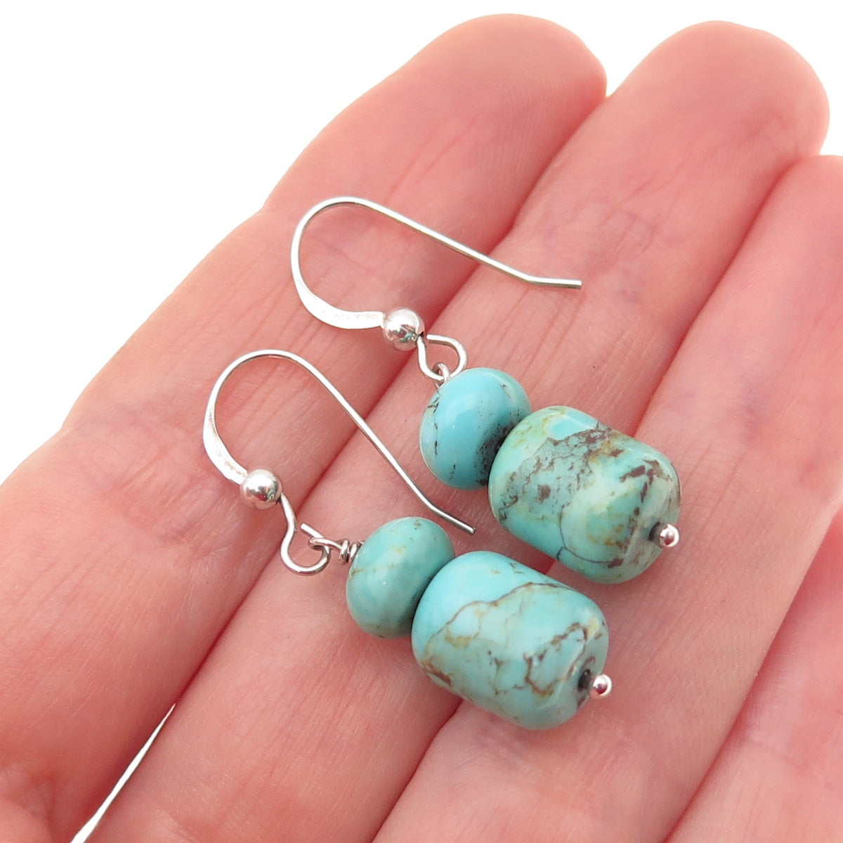 Jay King Desert Rose 925 Sterling Silver Vintage Real Turquoise Dangle Earrings