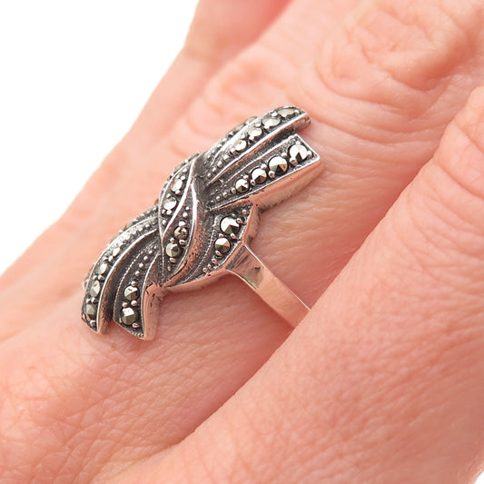 925 Sterling Silver Vintage Germany Real Marcasite Oxidized Ring Size 6.25