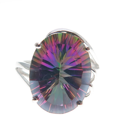 JH YOUNG 925 Sterling Silver Real Oval-Cut Mystic Quartz Ring Size 7.5