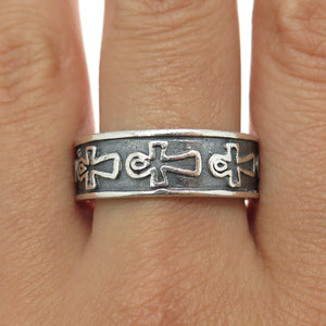 925 Sterling Silver Vintage Egyptian Ankh Oxidized Band Ring Size 12