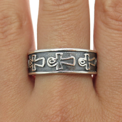 925 Sterling Silver Vintage Egyptian Ankh Oxidized Band Ring Size 12