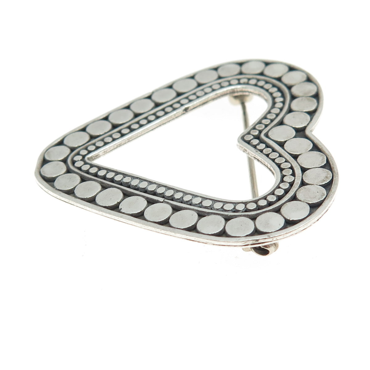 925 Sterling Silver Vintage Polka Dot Open Heart Pin Brooch