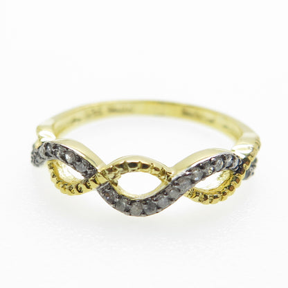 925 Sterling Silver Gold Plated Real White Diamond Infinity Ring Size 7.25