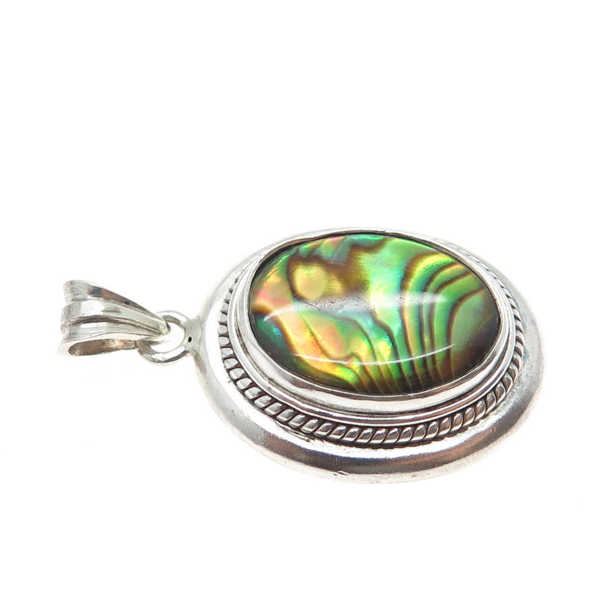 925 Sterling Silver Vintage Real Abalone Shell Charm Pendant