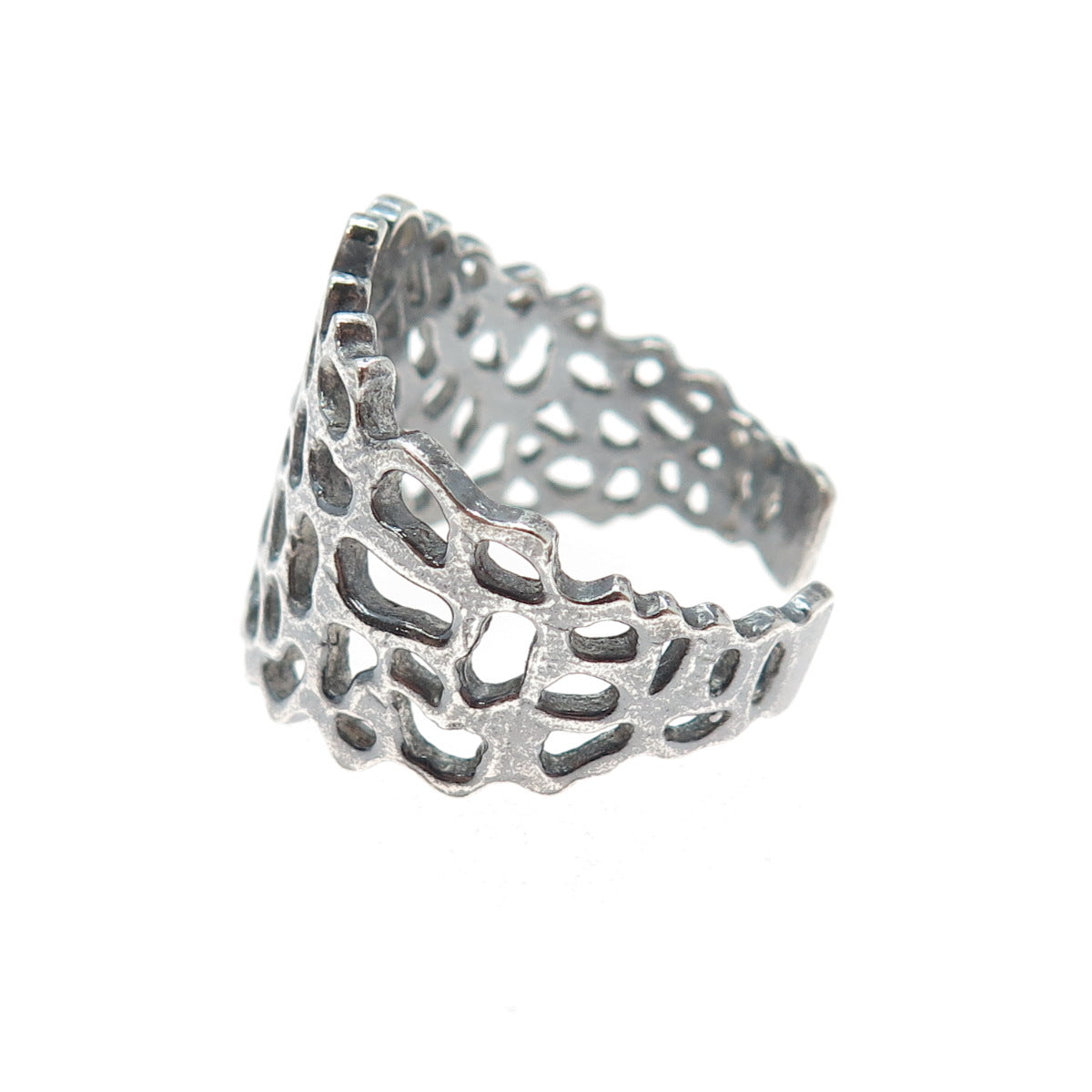 925 Sterling Silver Vintage Modernist Oxidized Adjustable Ring Size 10.5