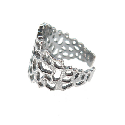 925 Sterling Silver Vintage Modernist Oxidized Adjustable Ring Size 10.5