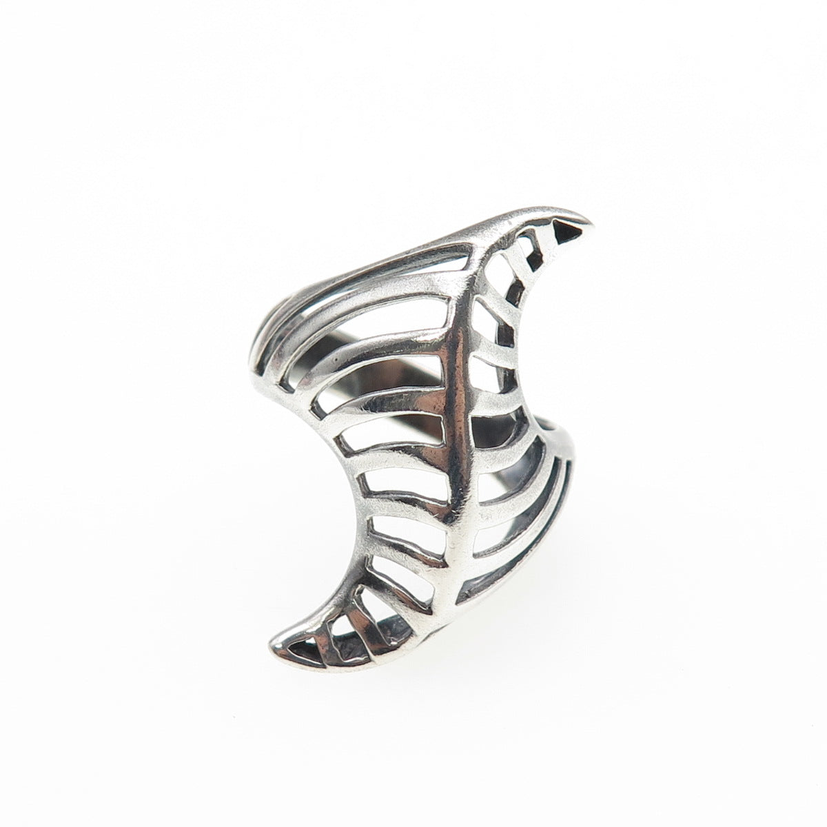 925 Sterling Silver Vintage Modernist Wavy Oxidized Ring Size 8.75