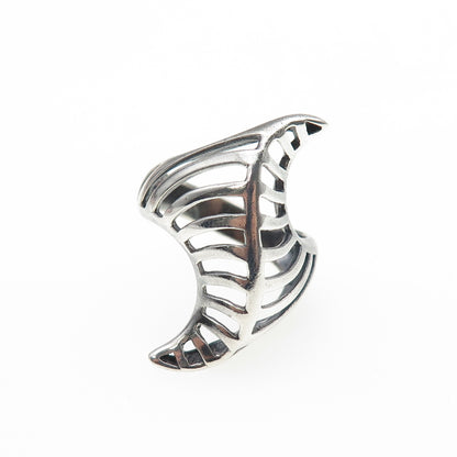 925 Sterling Silver Vintage Modernist Wavy Oxidized Ring Size 8.75