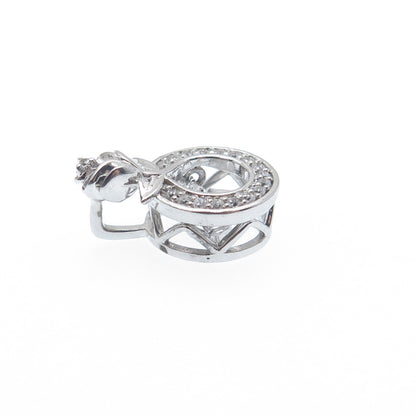 925 Sterling Silver Round-Cut C Z Rose Flower Minimalist Charm Slide Pendant