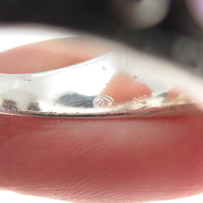925 Sterling Silver Vintage Real Amethyst Modernist Oxidized Ring Size 9.75